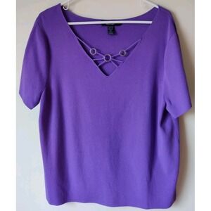 Spenser Jeremy Woman Size 2X Purple Short Sleeve‎ Top V-neck Metal Ring Detail